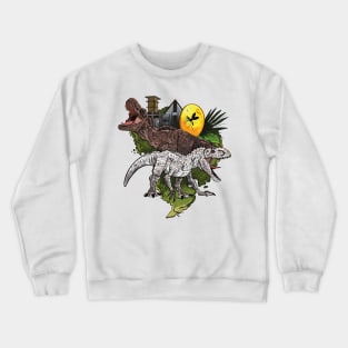 Amber Treasures: Rustic Illustration of T-Rex and Indominus Rex with the Famous Mosquito in Amber Crewneck Sweatshirt